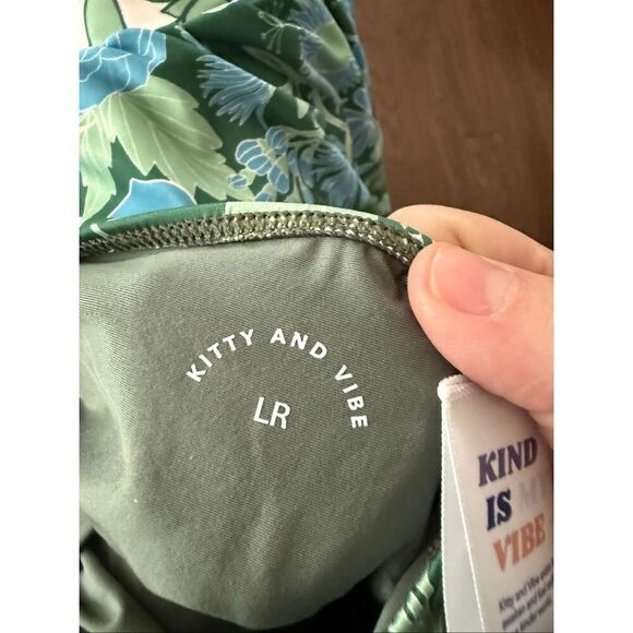 NEW Kitty & Vibe Halter One Piece Swimsuit Blue Green Floral Large - Picture 7 of 8